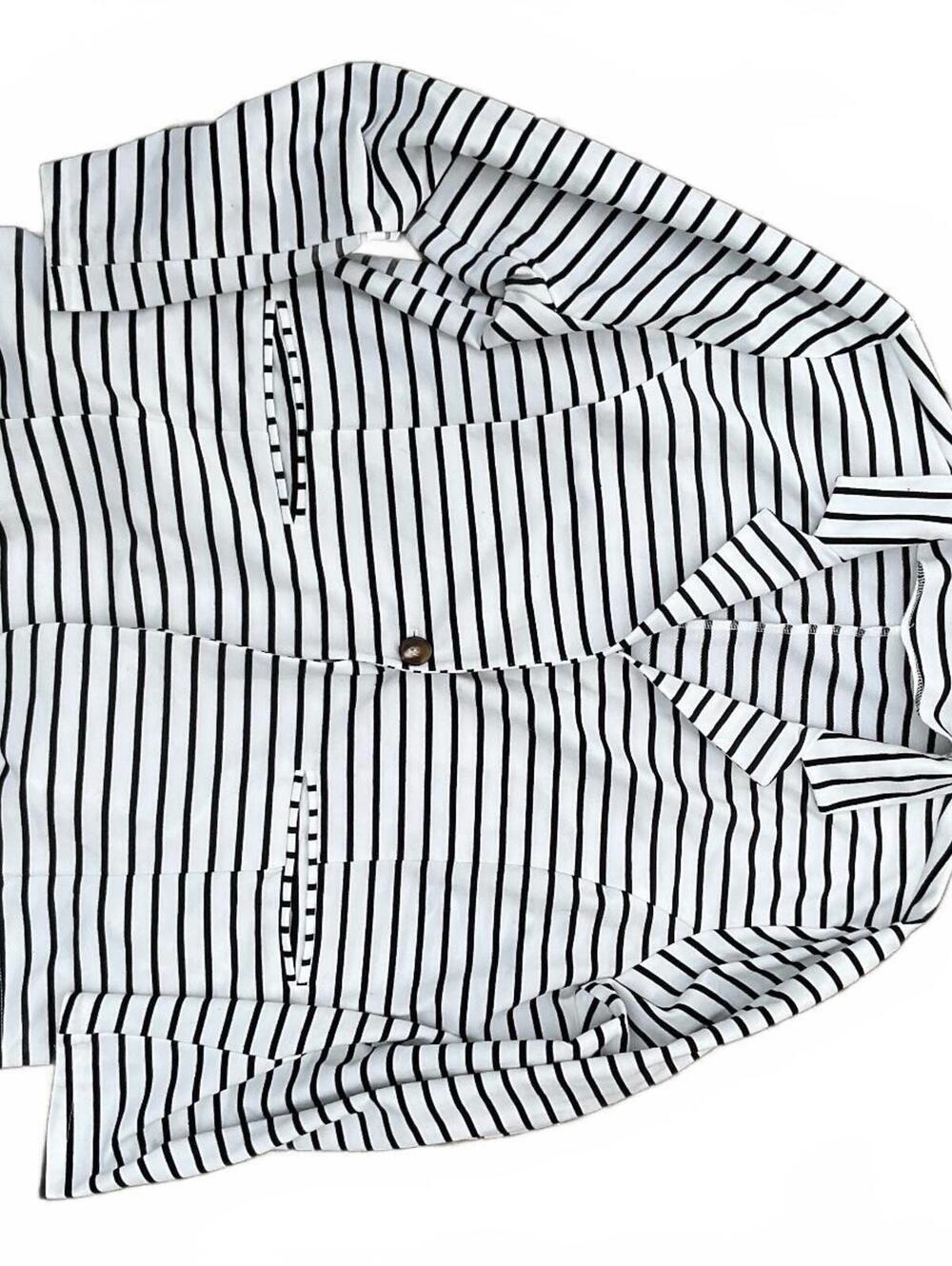 Andee White Black Striped Collared Top Size Unknown